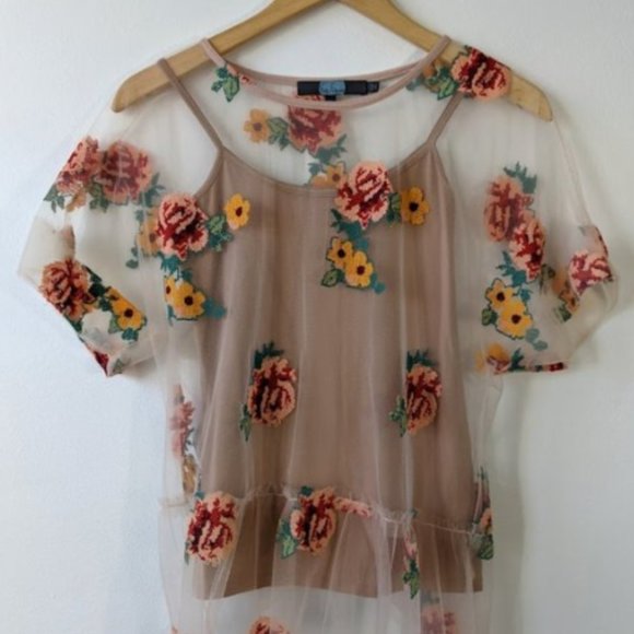Anthropologie Tops - Anthropologie  Eva Franco Sheer Top with Floral Embroidery Size:  Small